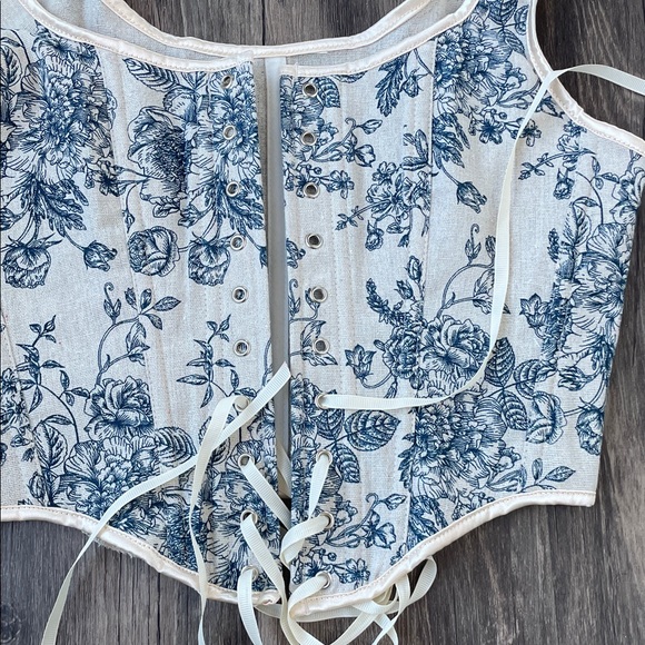 Blue and White Floral Corset Bodice Renaissance Faire Costume Size Medium - Picture 12 of 14